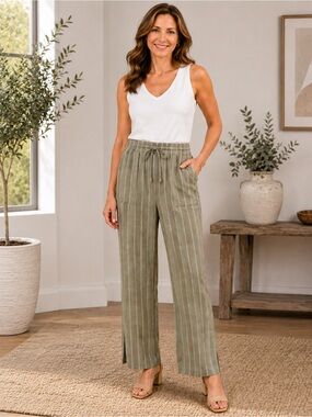 Ruby & Wren Olive Stripe Wide-Leg Pants